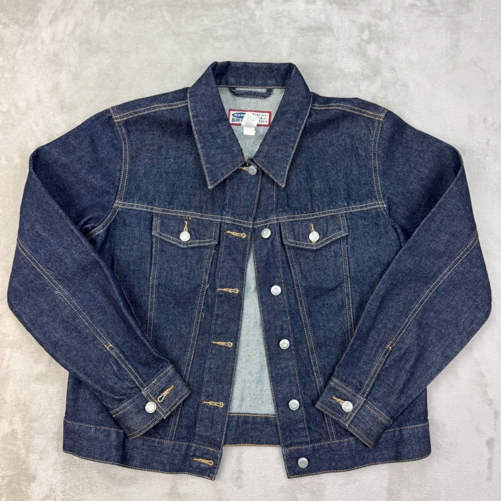 Vintage 90s Old Navy Denim Jacket Womens Large Blue Regular Trucker Dark Wash